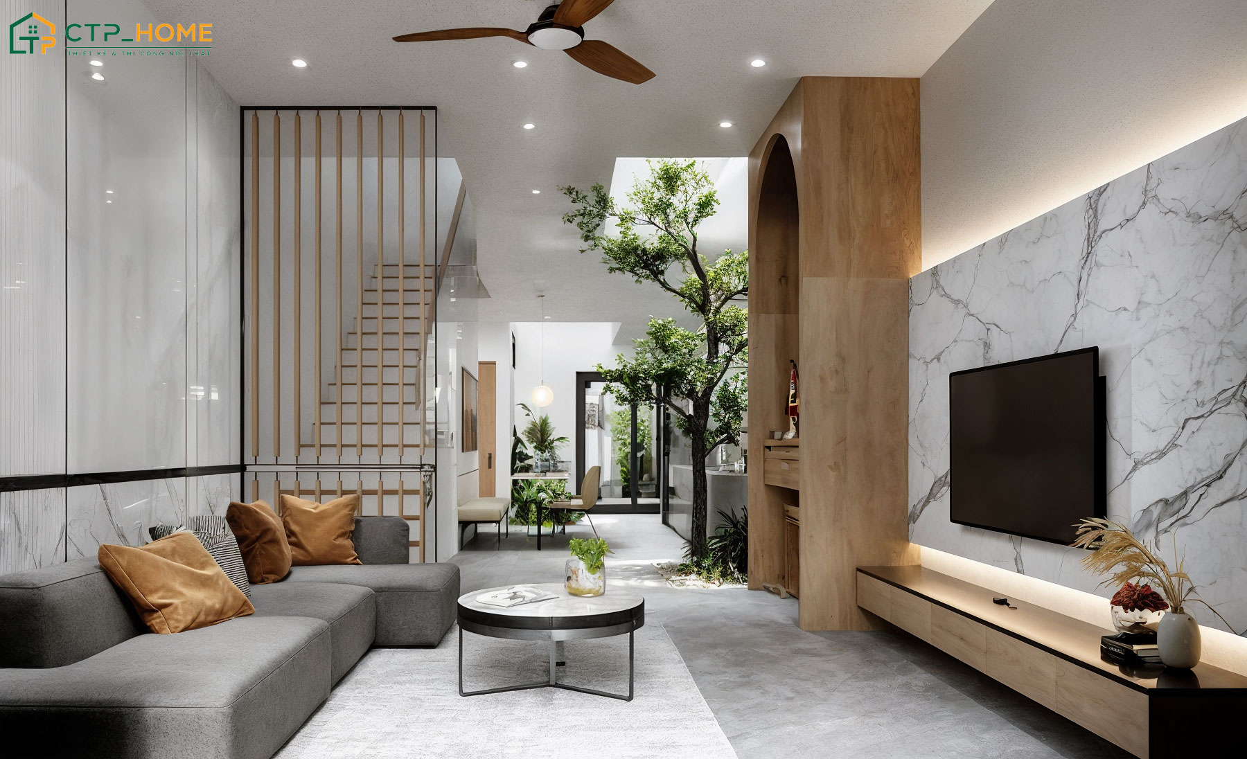 Decor nội thất phòng khách nhà ống phong cách sang trọng giúp thể hiện gu thẩm mỹ của gia chủ