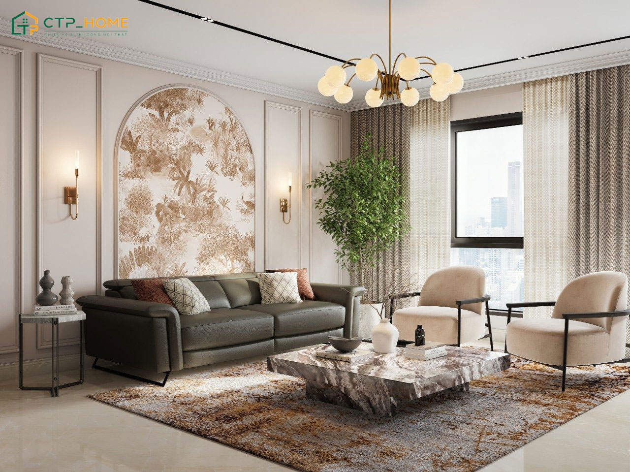 Mẫu trang trí phòng khách chung cư đơn giản nhưng vẫn đáp ứng đầy đủ nhu cầu sử dụng hằng ngày