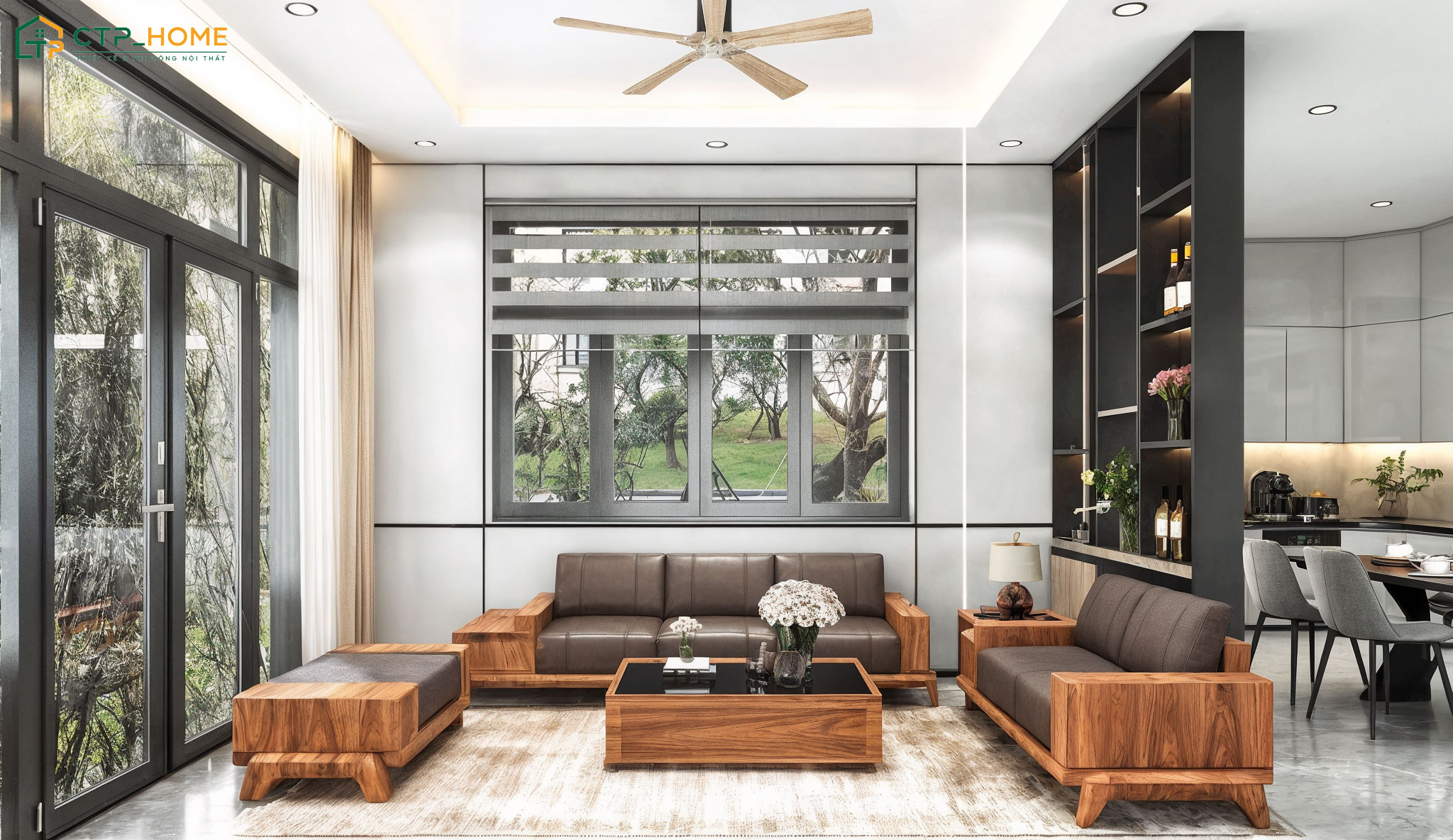 Mẫu trang trí nội thất phòng khách đơn giản cho nhà cấp 4 với tone màu be thanh lịch phù hợp với mọi gia đình