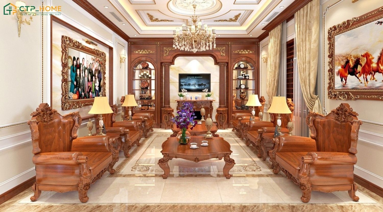 CTP Home - Đơn vị thiết kế nội thất phòng khách Việt Nam cổ điển uy tín và được nhiều khách hàng lựa chọn