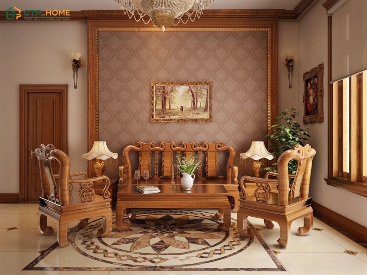 Sử dụng gam màu cổ điển kết hợp với nội thất gỗ tự nhiên để tạo nên vẻ đẹp sang trọng và ấm cúng đặc trưng