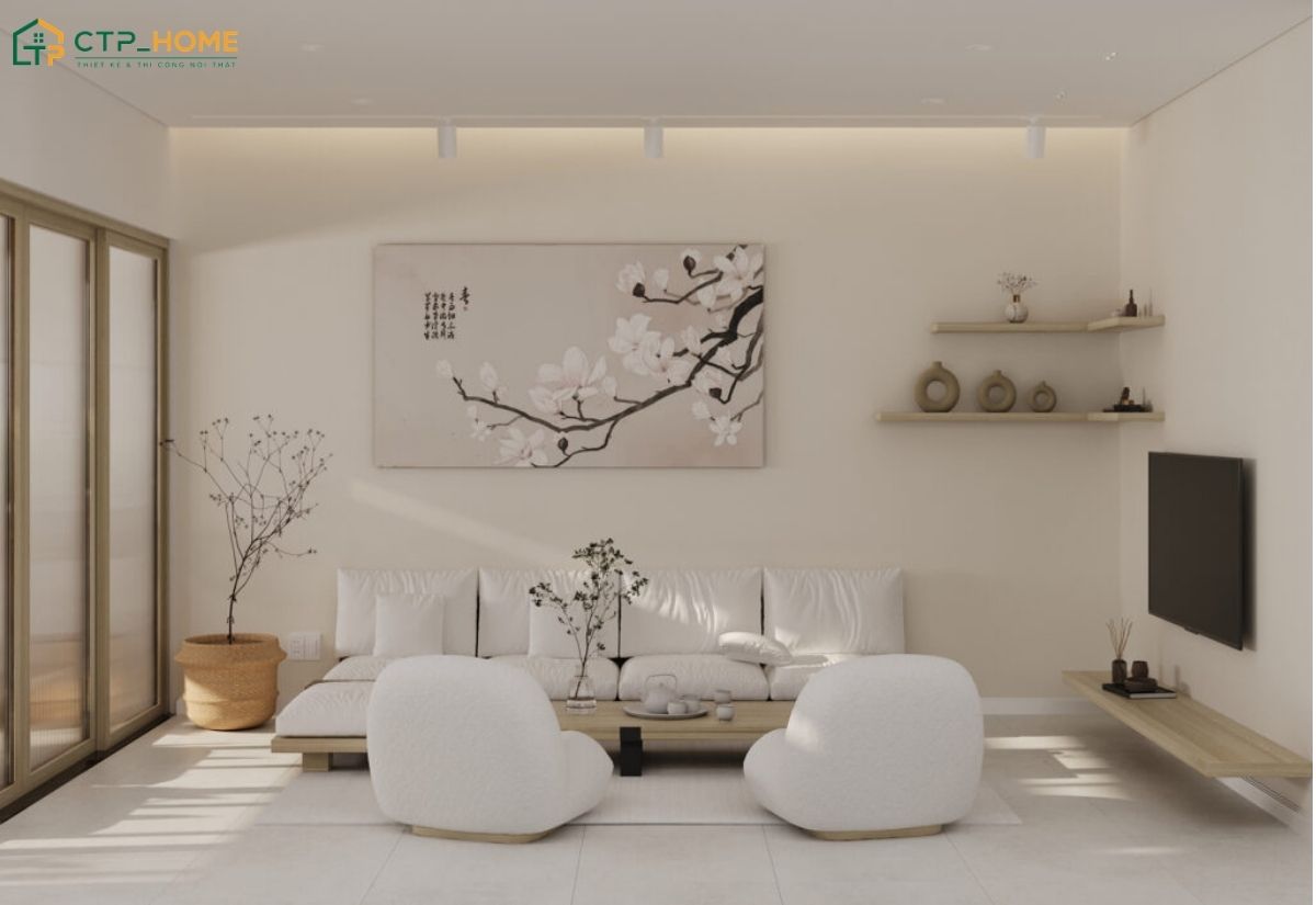 Sử dụng màu trắng làm chủ đạo sẽ tạo cảm giác thông thoáng hơn nên rất phù hợp với phòng khách kiểu Nhật đơn giản
