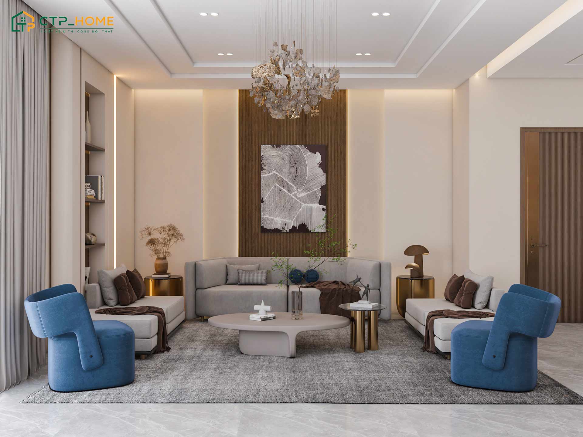 Mẫu thiết kế phòng khách Luxury nghệ thuật sẽ thể hiện rõ nét nhất về gu thẩm mỹ của gia chủ