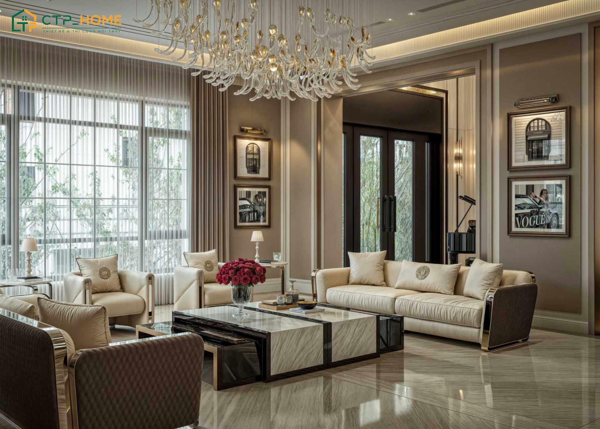 Phong cách Luxury khi kết hợp cùng văn hóa Á Đông sẽ tạo nên một không gian phòng khách sang trọng và tinh tế