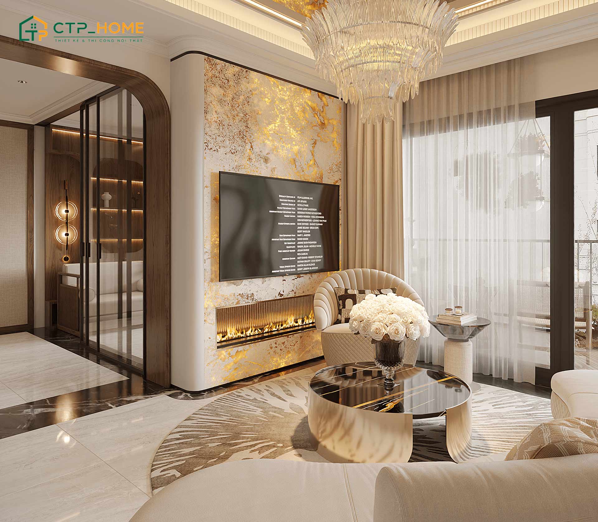 Mẫu thiết kế phòng khách phong cách Luxury cho chung cư sẽ được tiết chế vừa phải để đảm bảo sự thông thoáng