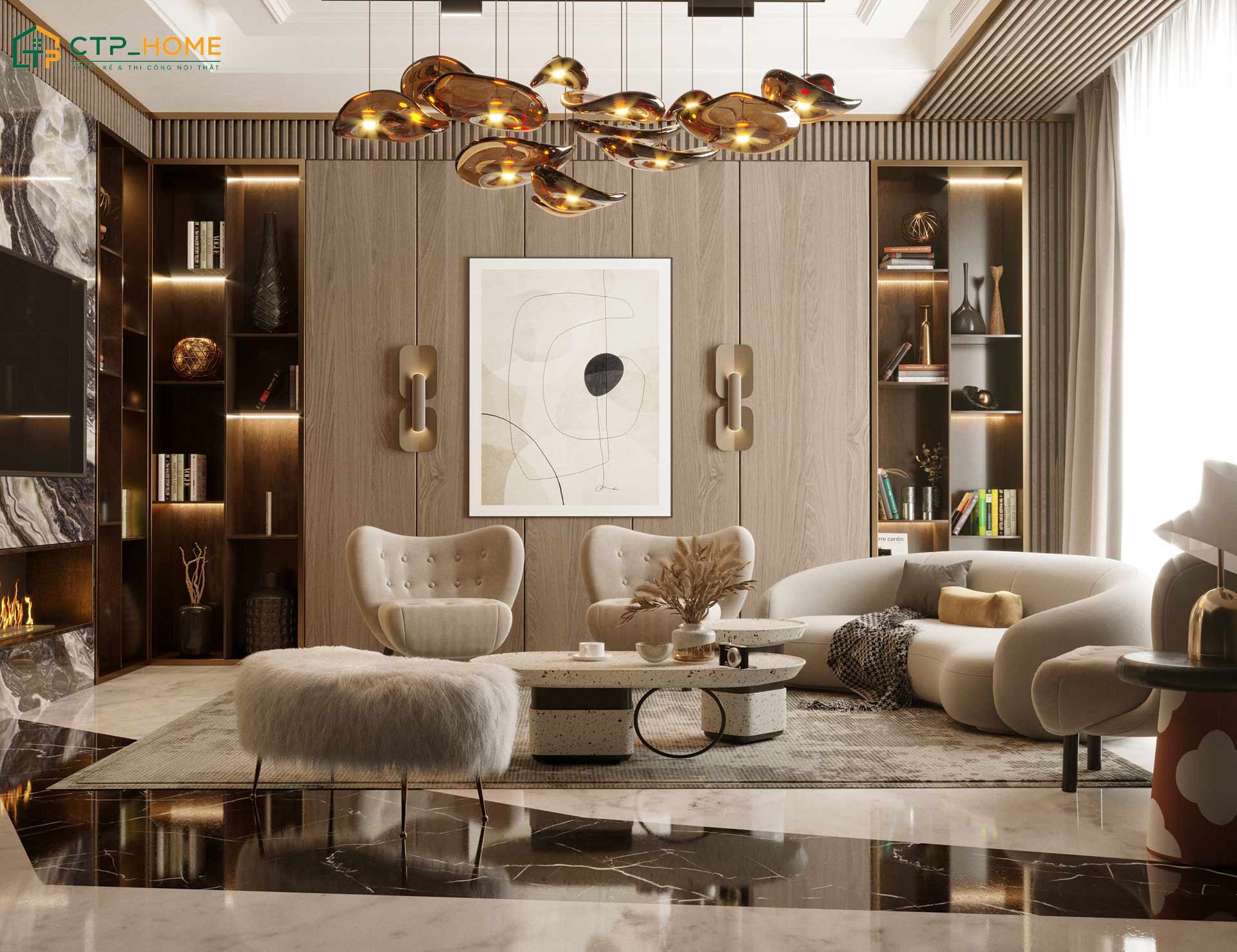 Mẫu thiết kế phòng khách phong cách sang trọng cho chung cư sẽ hướng đến vẻ đẹp nhẹ nhàng và thanh lịch