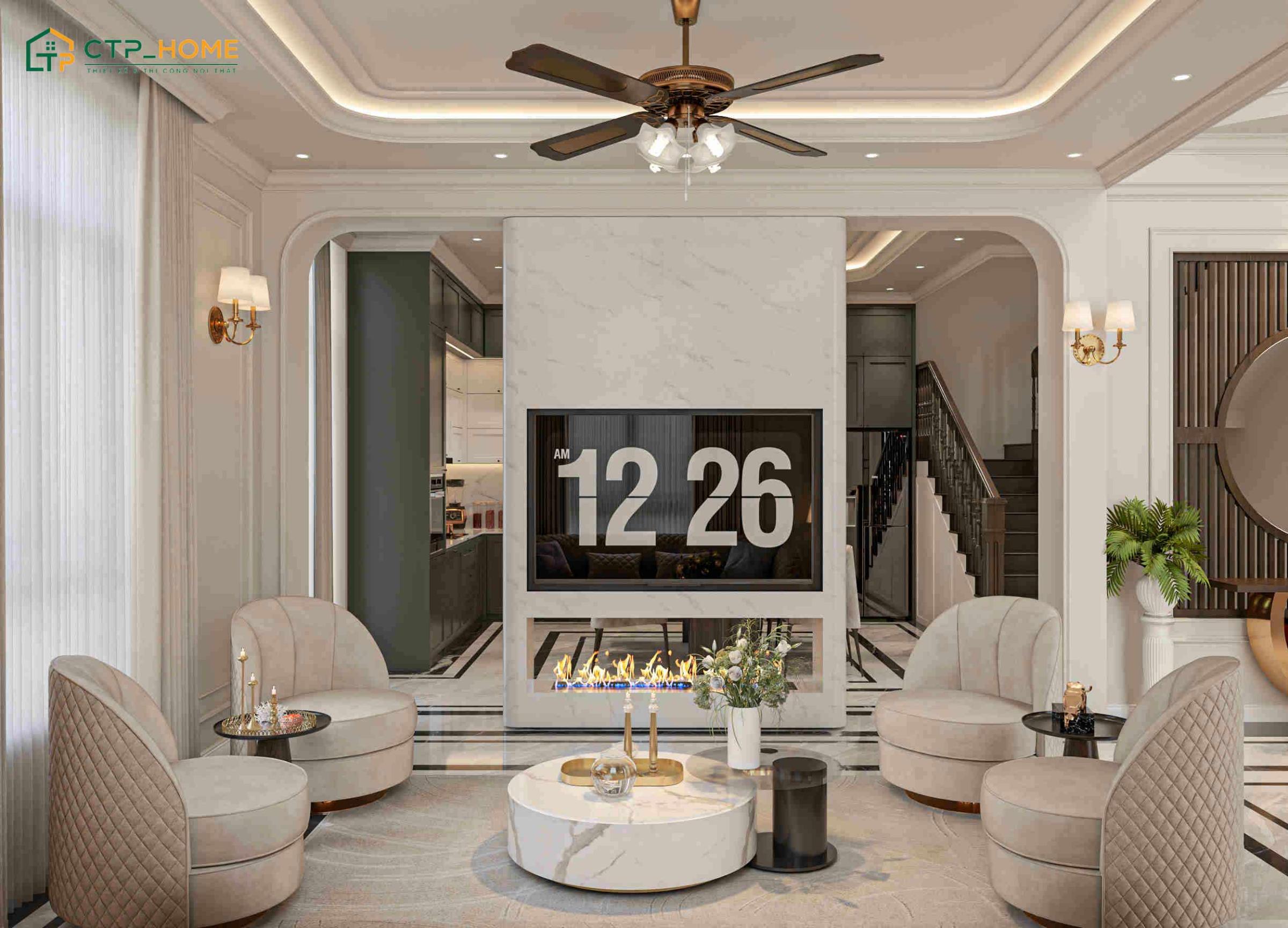 Mẫu phòng khách phong cách Luxury cho nhà phố với cách bố trí khoa học giúp đảm bảo sự thông thoáng