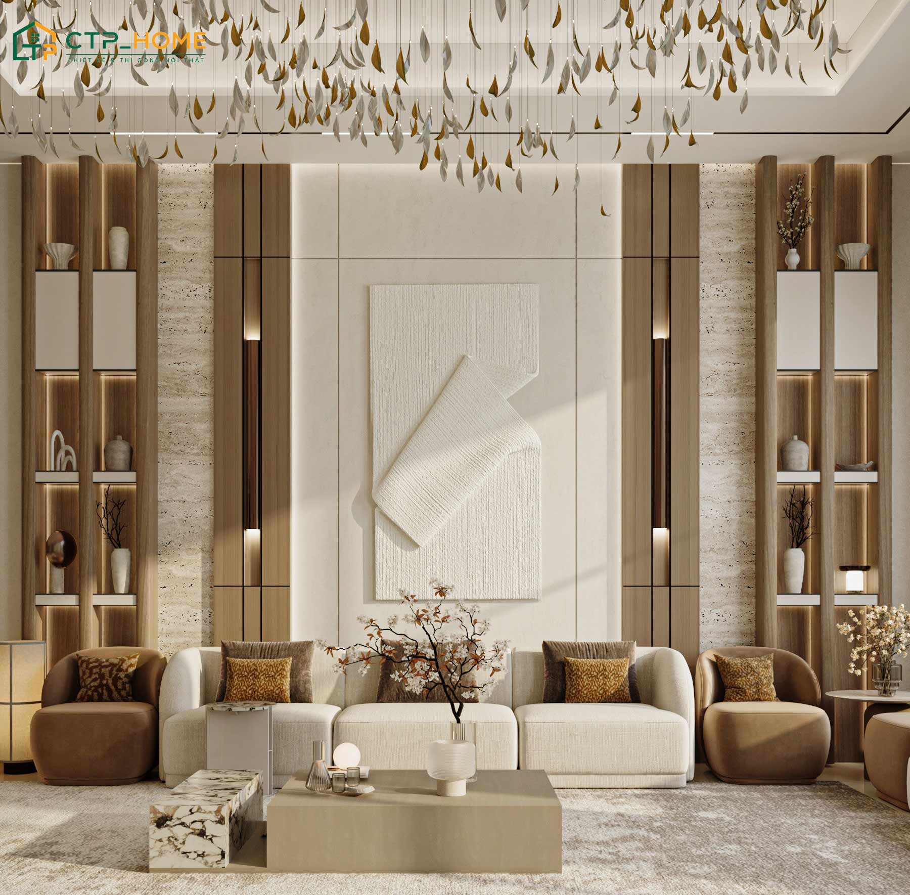 Mẫu dự án thiết kế nội thất phòng khách phong cách Luxury cho căn biệt thự tại Tây Ninh do CTP Home thực hiện