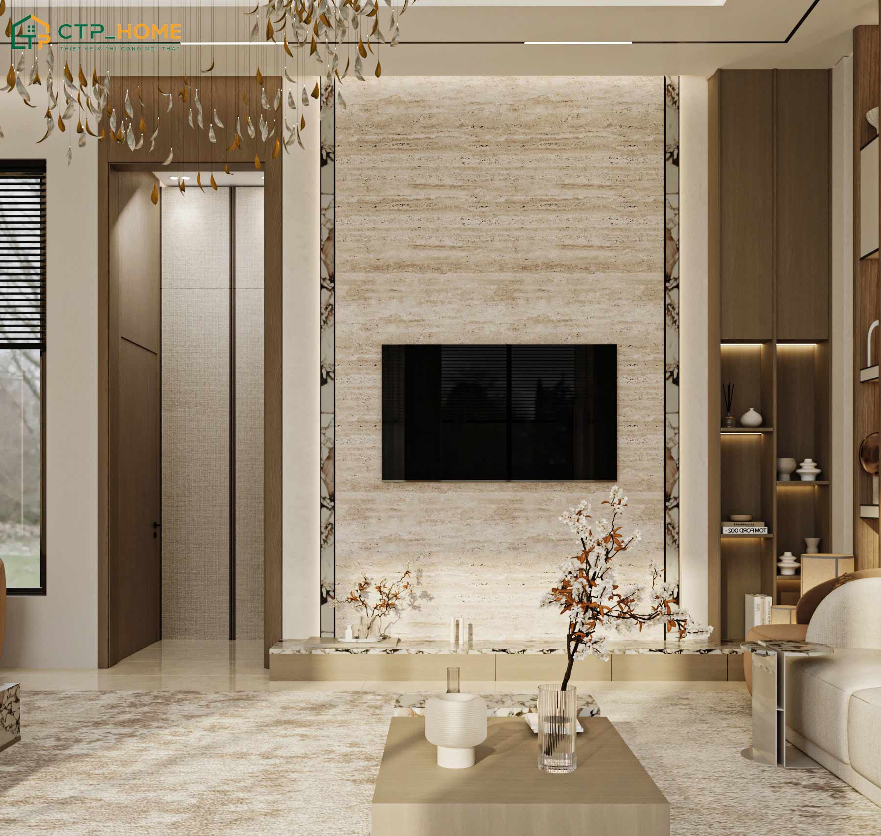 Toàn bộ không gian phòng khách Luxury sẽ được lấy cảm hứng từ vẻ đẹp thô mộc của đất và gỗ