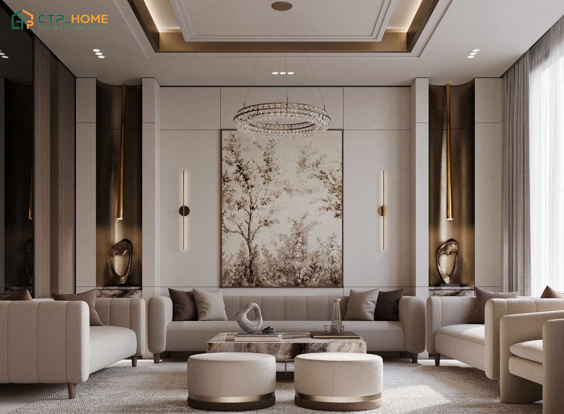 CTP Home - Công ty chuyên thiết kế nội thất phòng khách sang trọng với chất lượng đảm bảo