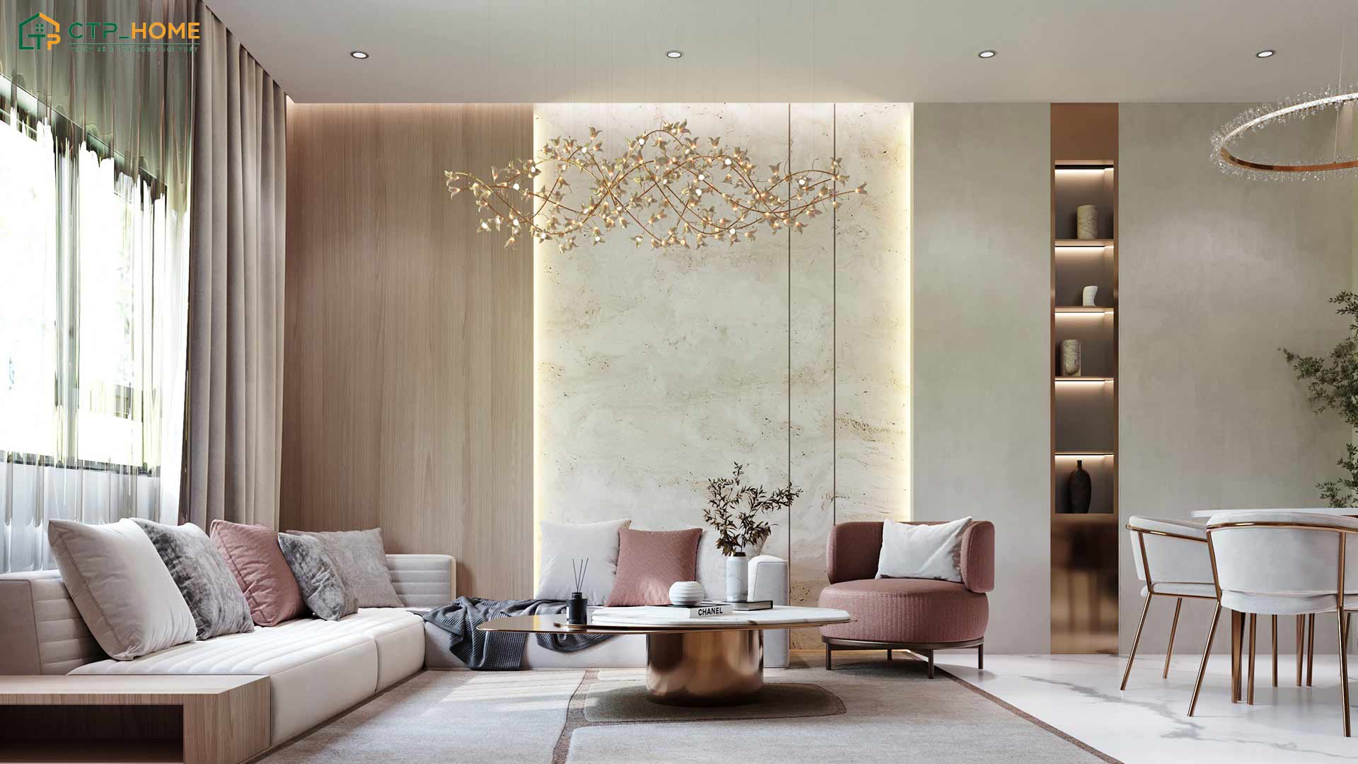 Mẫu phòng khách phong cách Luxury thường sử dụng các chất liệu cao cấp và có độ bền cao