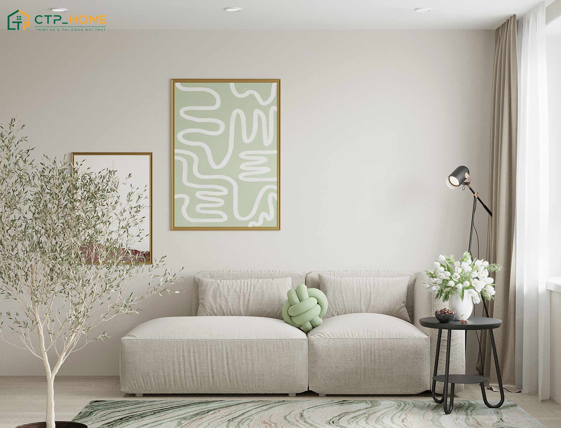 Sử dụng cây xanh để tạo điểm nhấn cho phòng khách là các bố trí quen thuộc trong phong cách Bắc Âu