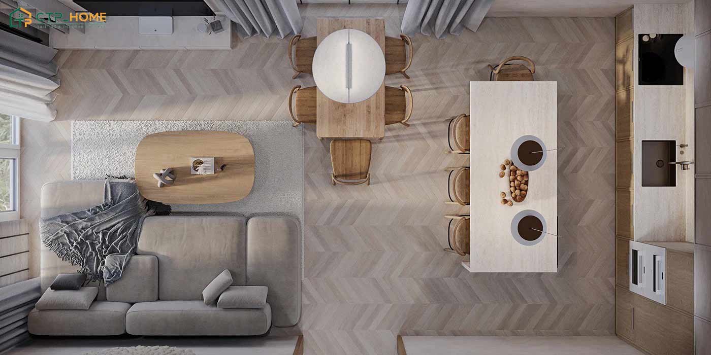 Mẫu dự án thiết kế phòng khách Scandinavian tại Bình Dương do CTP Home triển khai theo sở thích của gia chủ