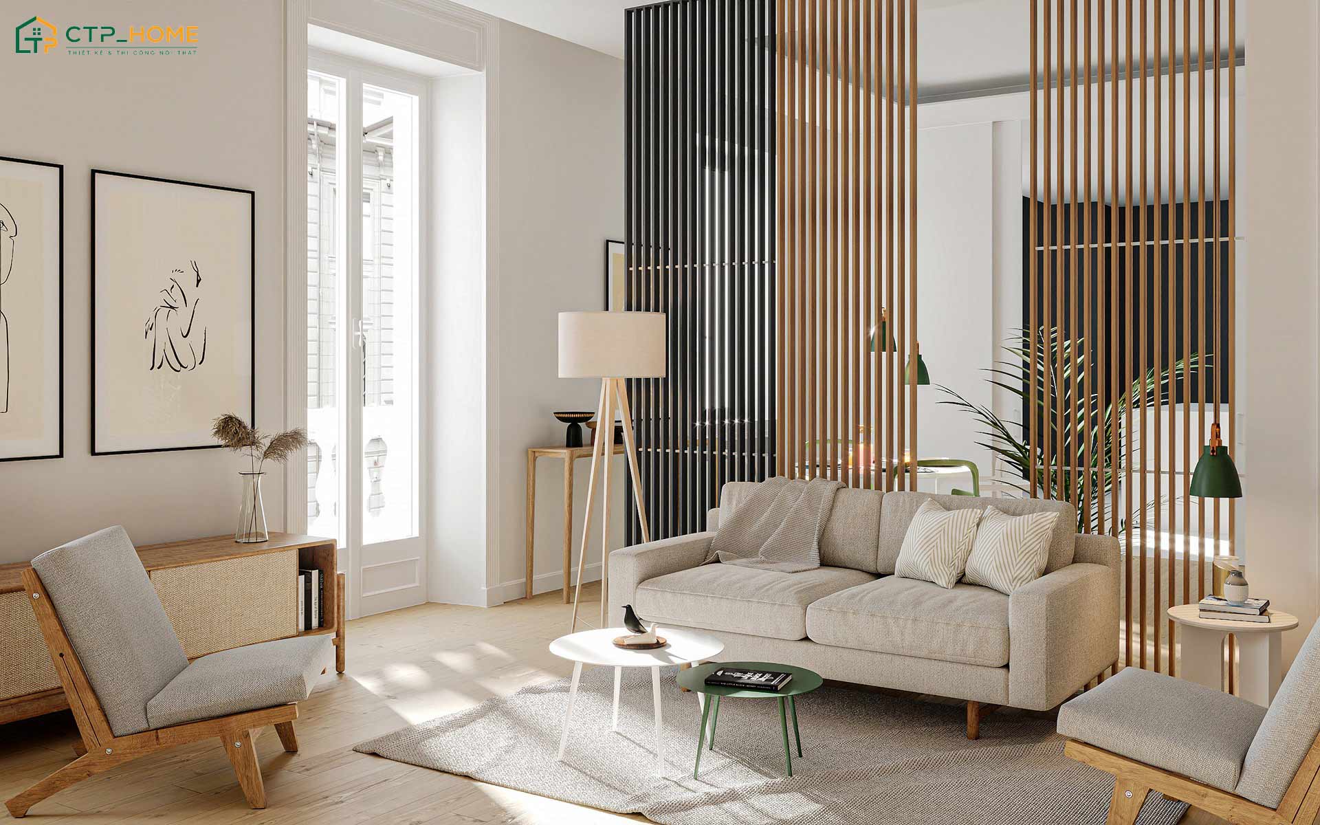 Phòng khách phong cách Scandinavian thường sử dụng gam màu trung tính làm chủ đạo