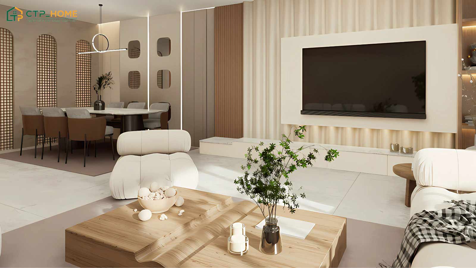Đồ trang trí phòng khách Scandinavian cần được tiết chế vừa phải để tránh gây ra cảm giác trật trội