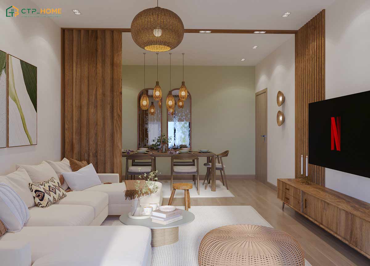 Tone trắng làm màu chủ đạo kết hợp cùng màu nâu của gỗ sẽ giúp tạo nên vẻ đẹp tinh tế và hài hòa
