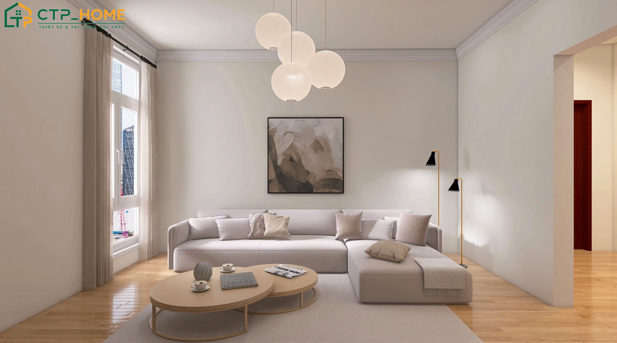 Gam màu vàng nhạt được sử dụng tinh tế giúp tạo điểm nhấn nhẹ nhàng mà vẫn giữ được vẻ thanh lịch cho không gian