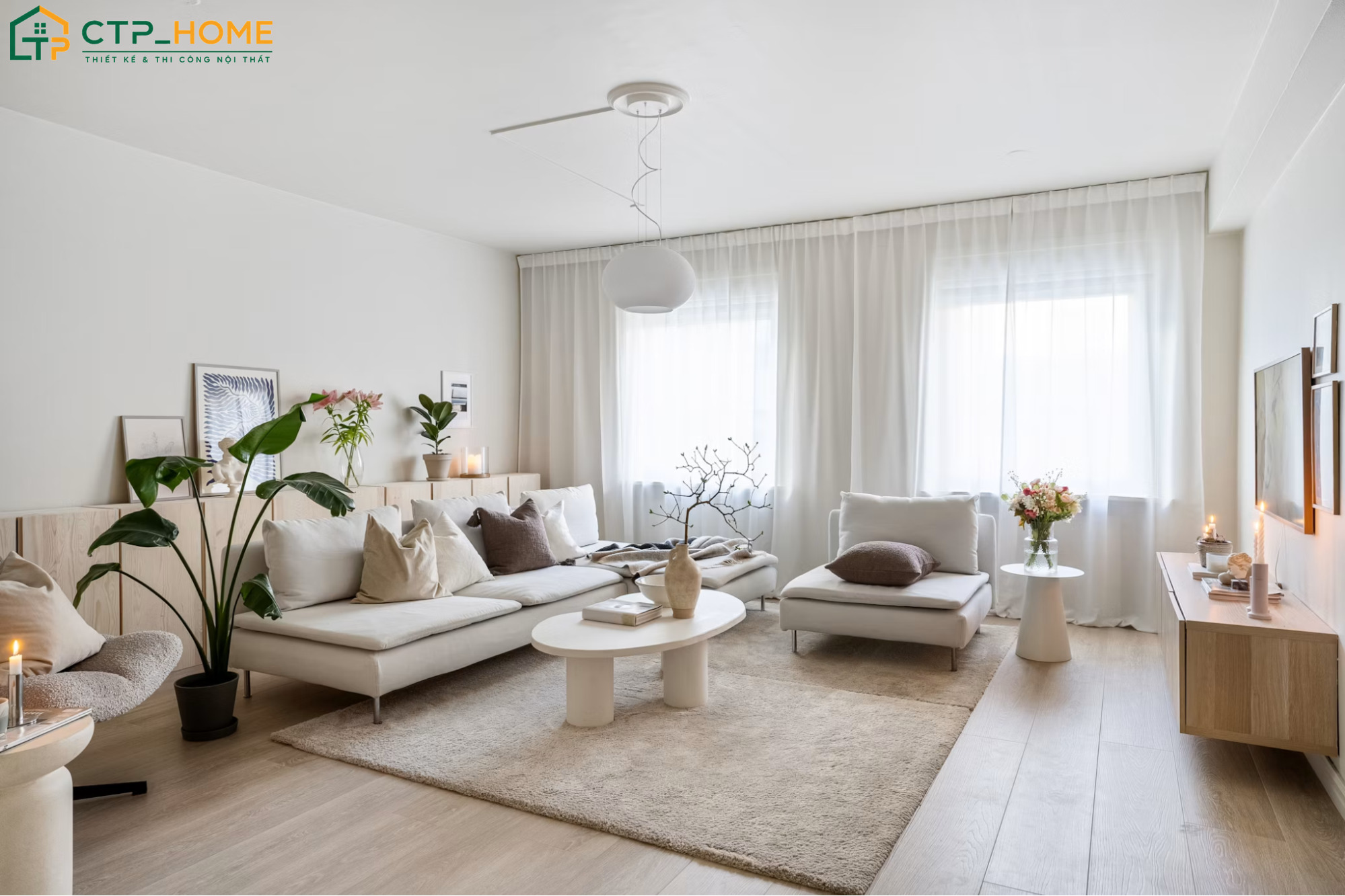 Bố trí cây xanh trong phòng khách Hàn Quốc sẽ giúp tạo cảm giác gần gũi hơn với thiên nhiên