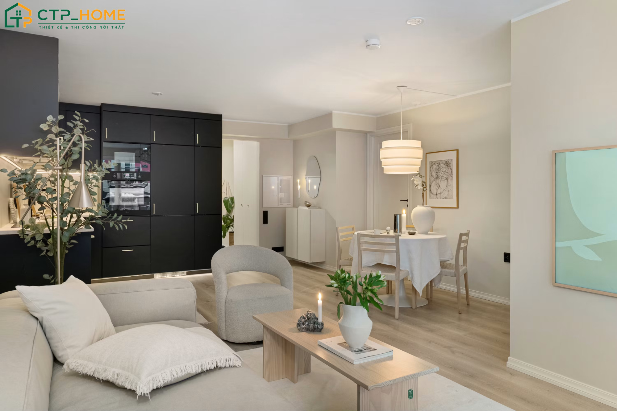 Sử dụng cây xanh kết hợp cùng nội thất tối giản sẽ mang lại cảm giác nhẹ nhàng và thư thái cho không gian