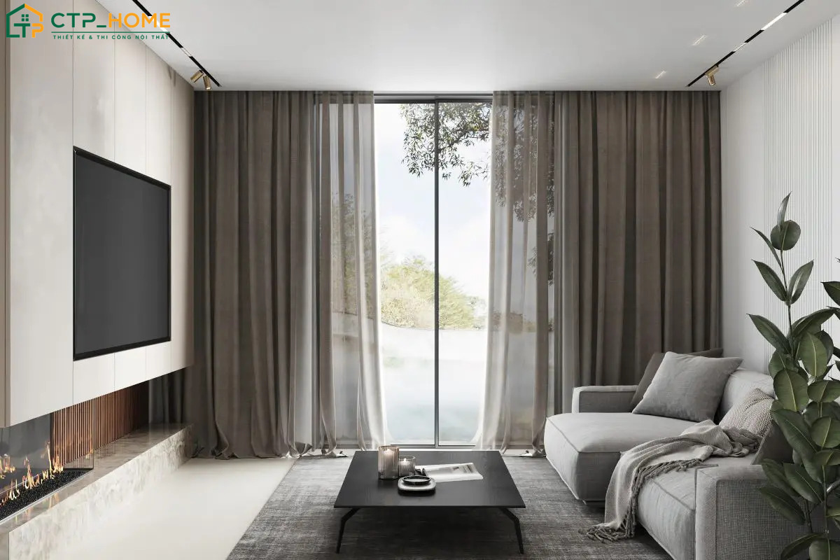Nên sử dụng các mẫu rèm cửa tối giản để đảm bảo sự hài hoà với tổng thể không gian phòng khách