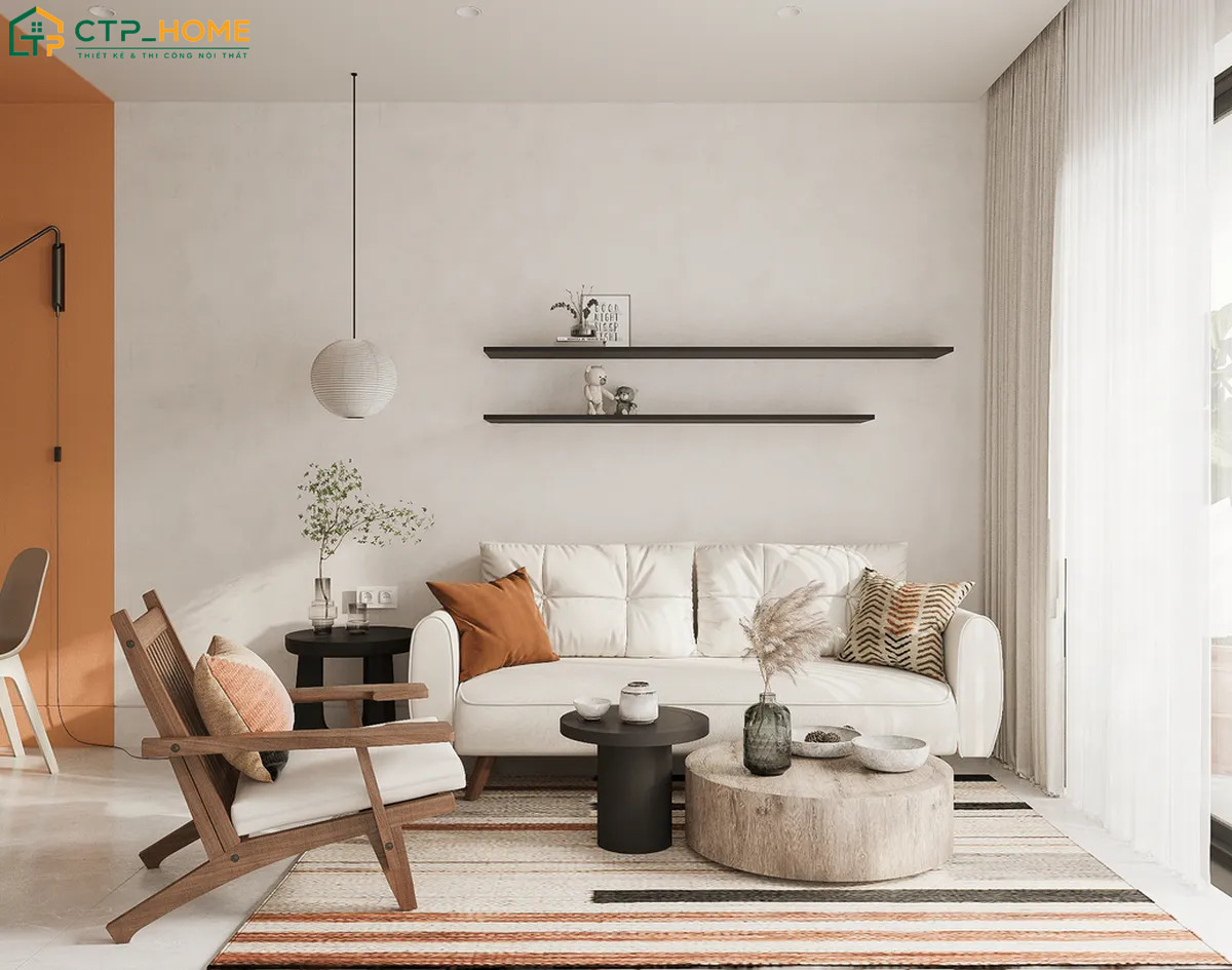 Nội thất phòng khách phong cách Hàn Quốc thường có kích thước nhỏ gọn và kiểu dáng đơn giản