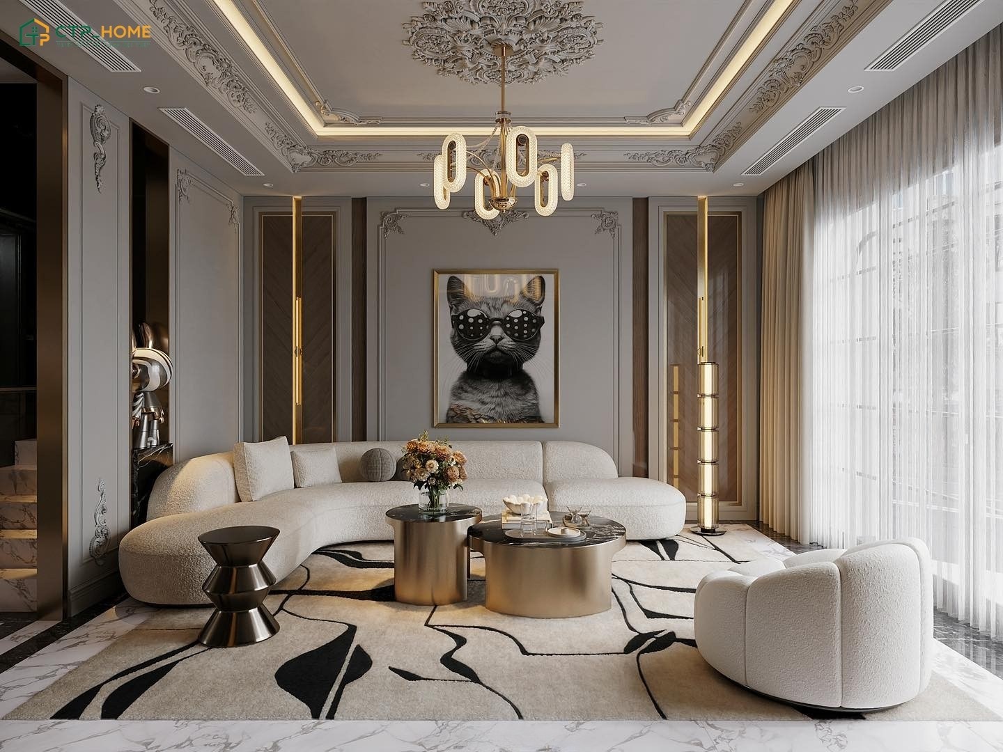 Mẫu phòng khách phong cách tân cổ điển diện tích nhỏ thường hạn chế sử dụng các chi tiết trang trí cầu kỳ