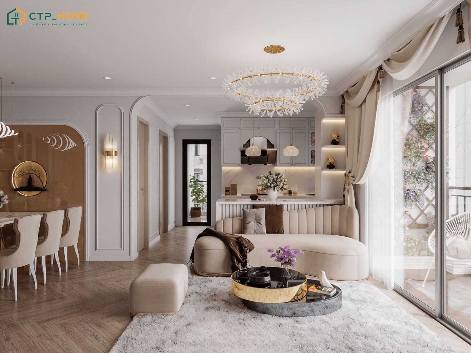 Phong cách tân cổ điển đơn giản sẽ phù hợp với những không gian phòng khách có diện tích vừa và nhỏ