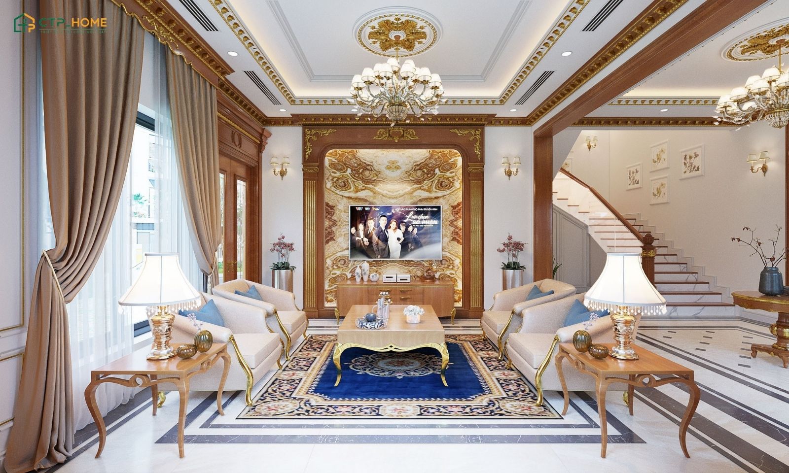 Phong cách tân cổ điển sang trọng với cách bố trí nội thất cân đối giúp đảm bảo công năng sử dụng