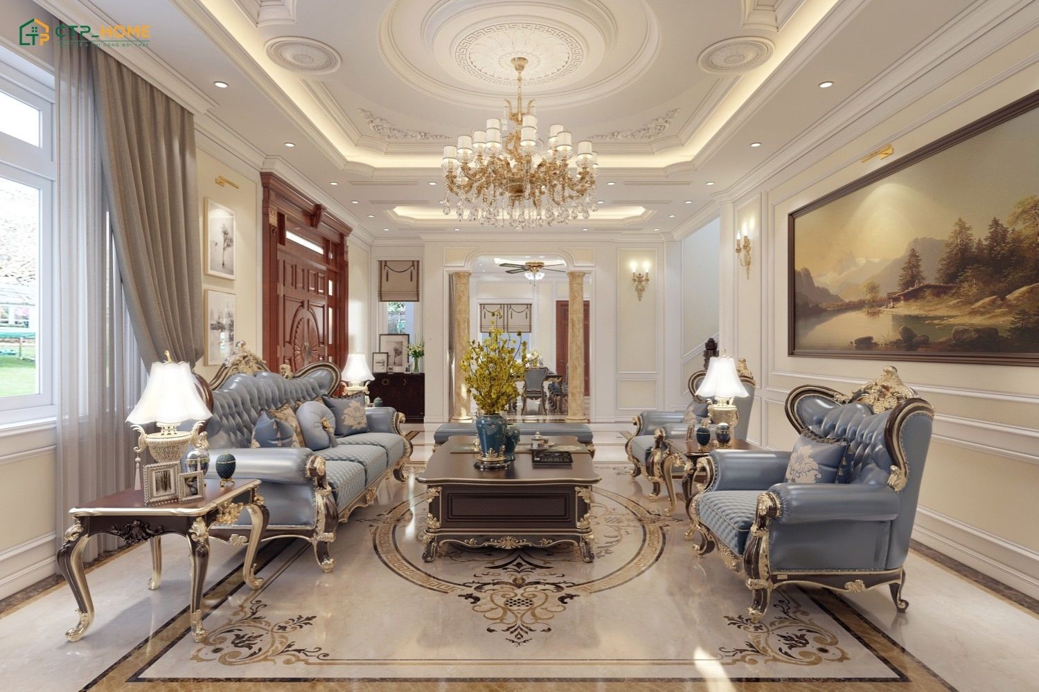 Mẫu phòng khách phong cách cổ điển cho nữ chủ nhân thu hút sự chú ý với các chi tiết trang trí sang trọng