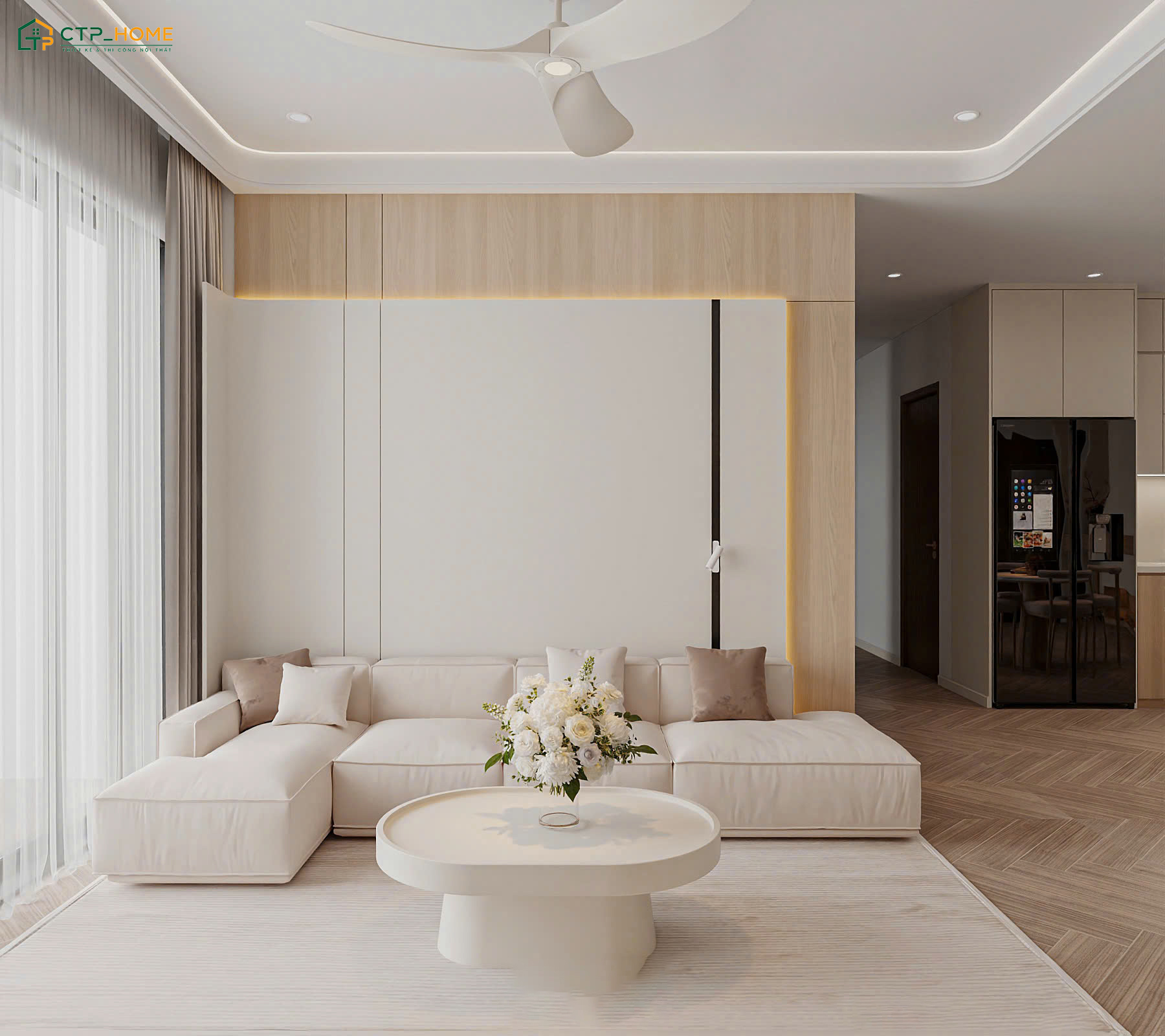 Mẫu dự án thiết kế nội thất phòng khách tối giản cho chung cư tại TP Hồ Chí Minh do CTP Home thực hiện