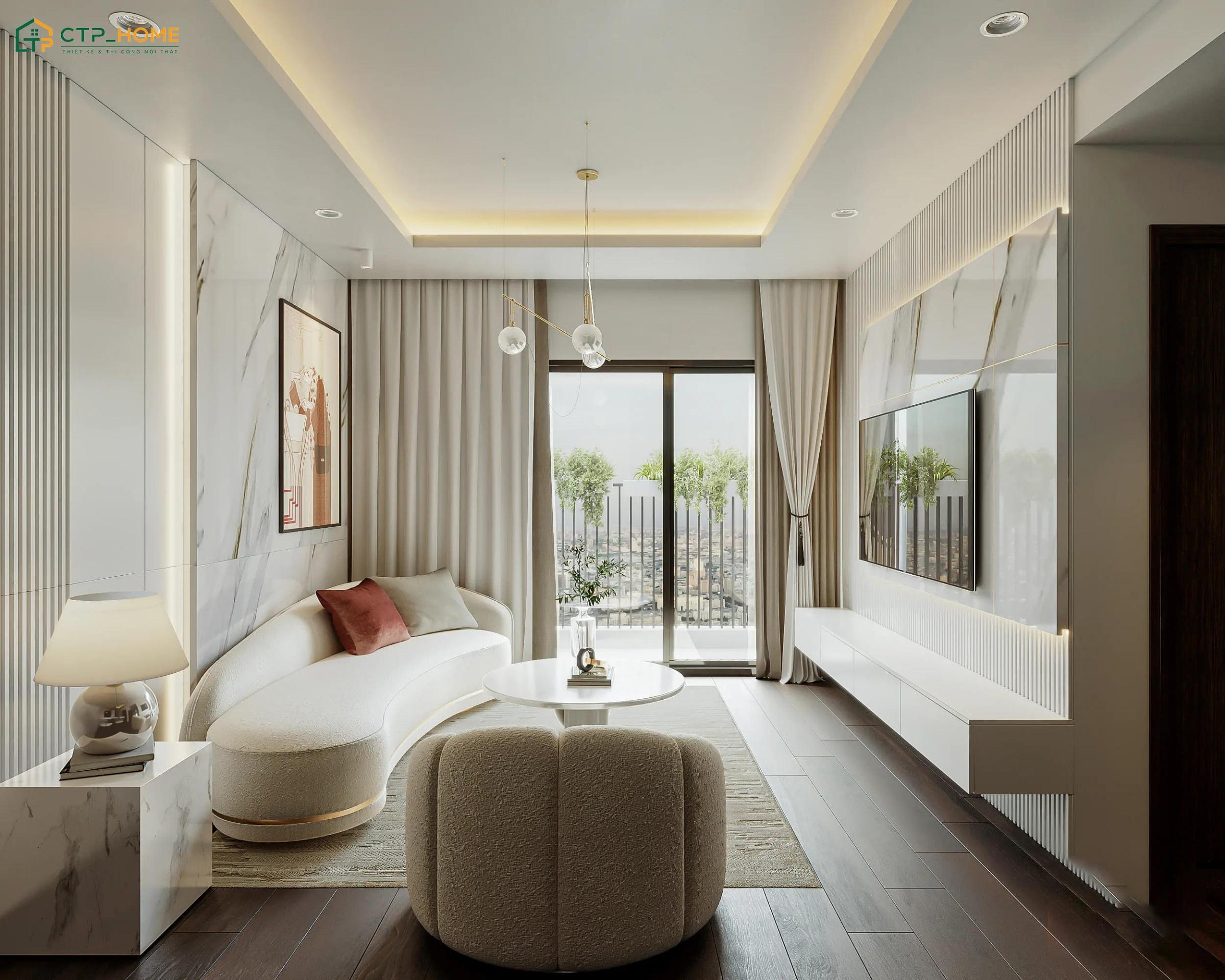 Decor phòng khách tối giản hiện đại với bàn trà nhỏ gọn giúp tạo điểm thẩm mỹ cho không gian