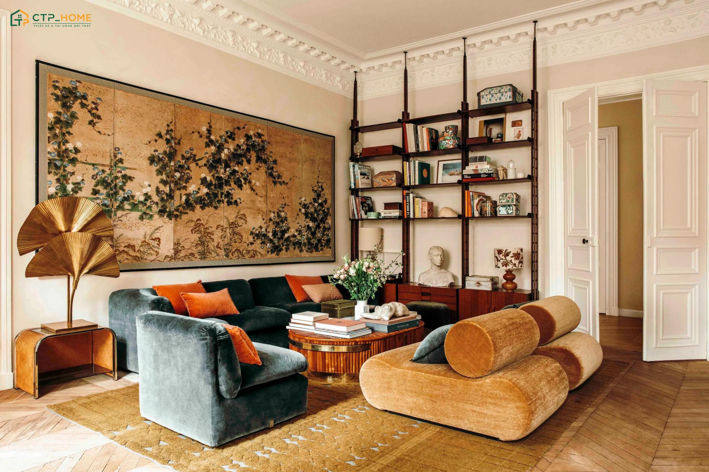 Mẫu decor phòng khách Vintage chính thống mang nét đẹp hoài niệm với các món đồ của thập niên trước