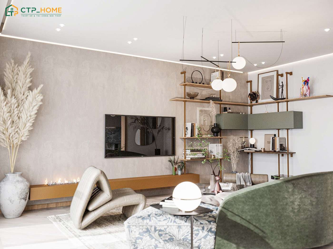 Mẫu phòng khách Vintage kết hợp đương đại sẽ hạn chế sử dụng các chi tiết lỗi thời để tránh gây ra sự nhàm chán