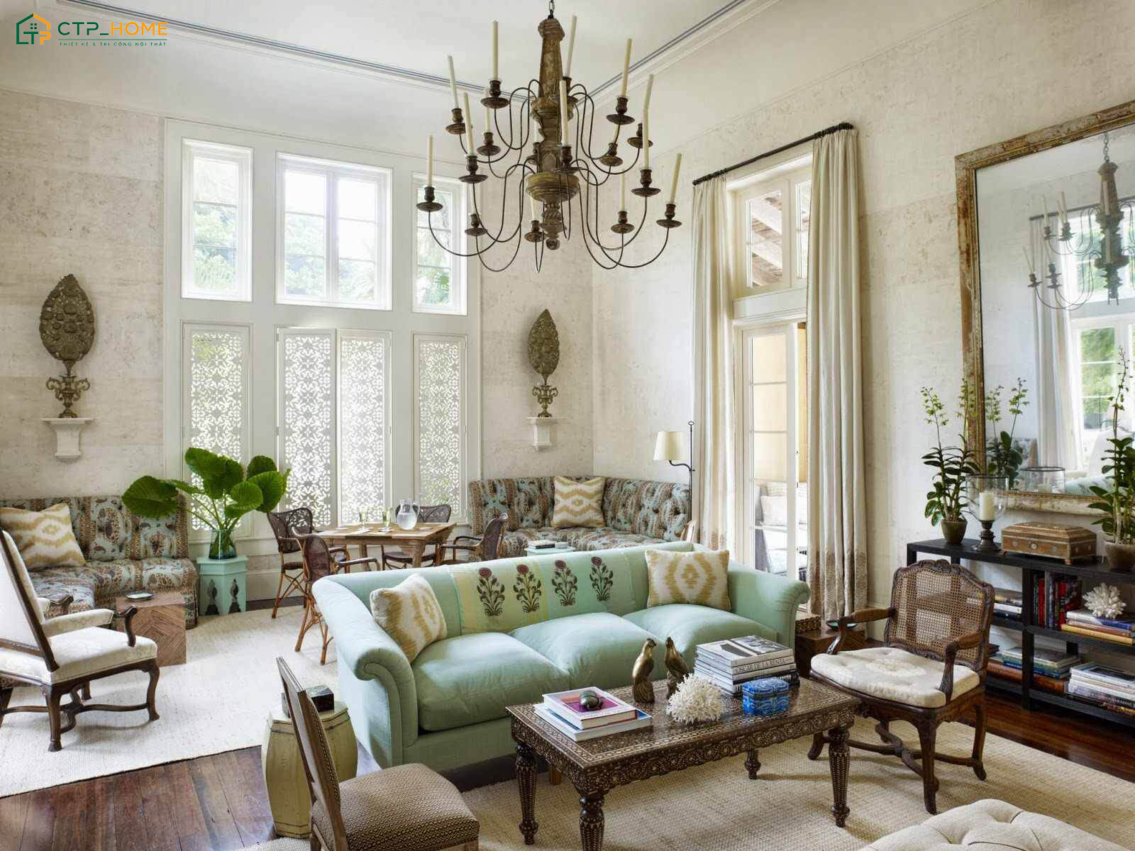 Các loại cây xanh được sử dụng trong phòng khách Vintage để tạo cảm giác gần gũi với thiên nhiên