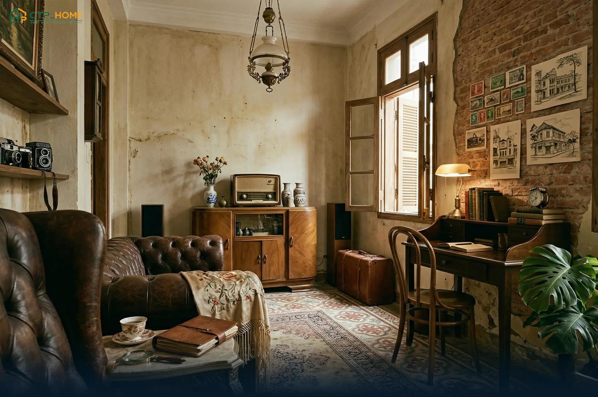 Vải mềm là yếu tố đặc trưng trong phòng khách phong cách Vintage khi tạo nên sự mềm mại và ấm áp