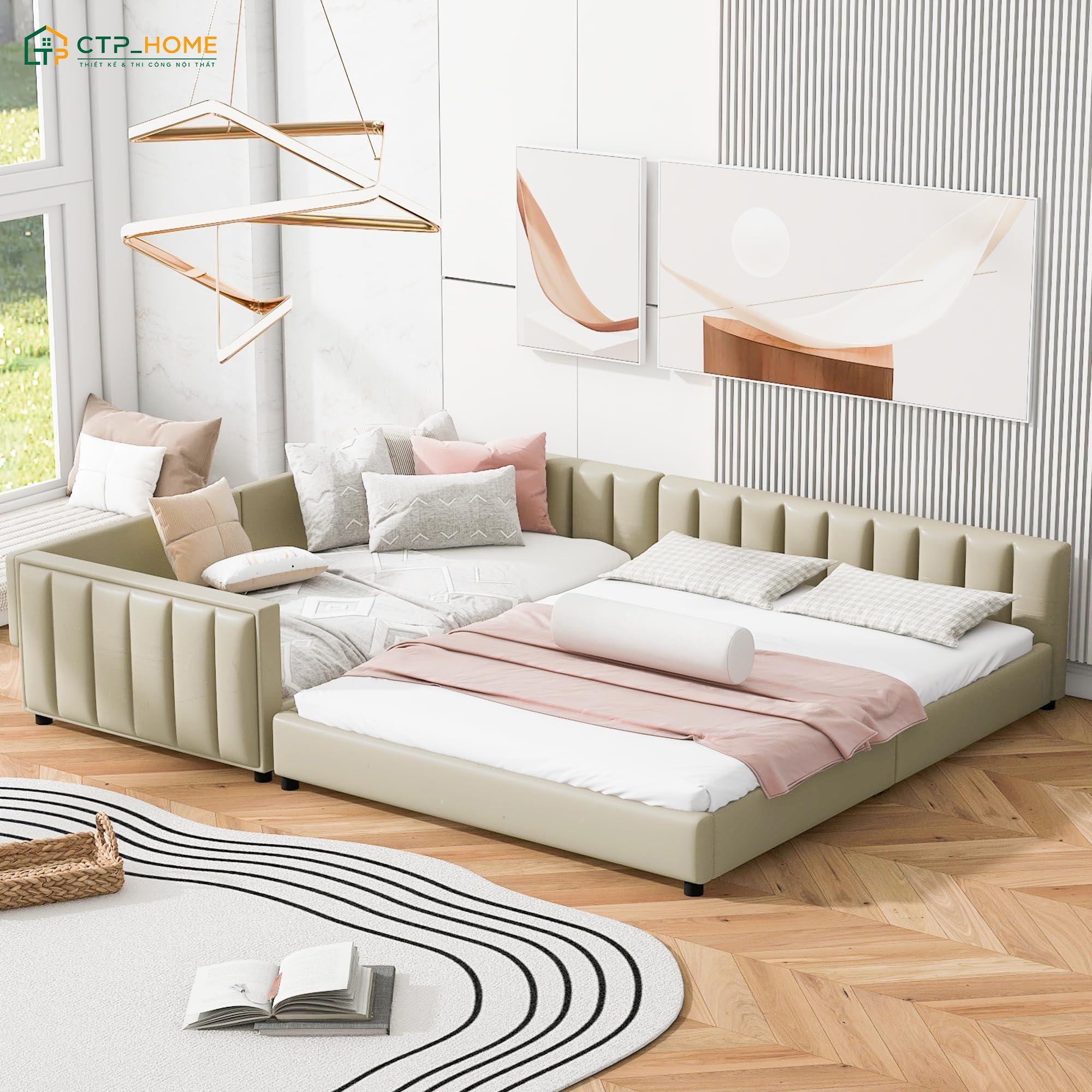 Mẫu phòng ngủ 2 giường dành cho bố mẹ và bé với thiết kế khoa học giúp đảm bảo sự tiện nghi