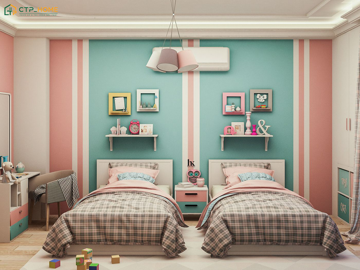 Mẫu thiết kế phòng ngủ nhỏ 2 giường thường ưu tiên nội thất thông minh để đảm bảo sự thông thoáng