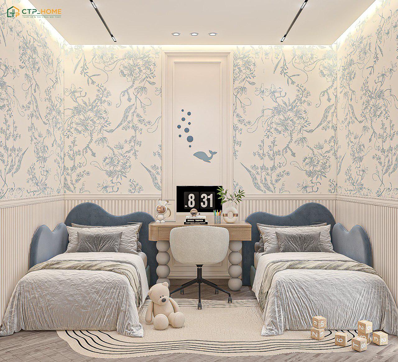 Mẫu thiết kế phòng ngủ nhỏ 2 giường đơn sẽ rất phù hợp với những không gian có diện tích hạn chế