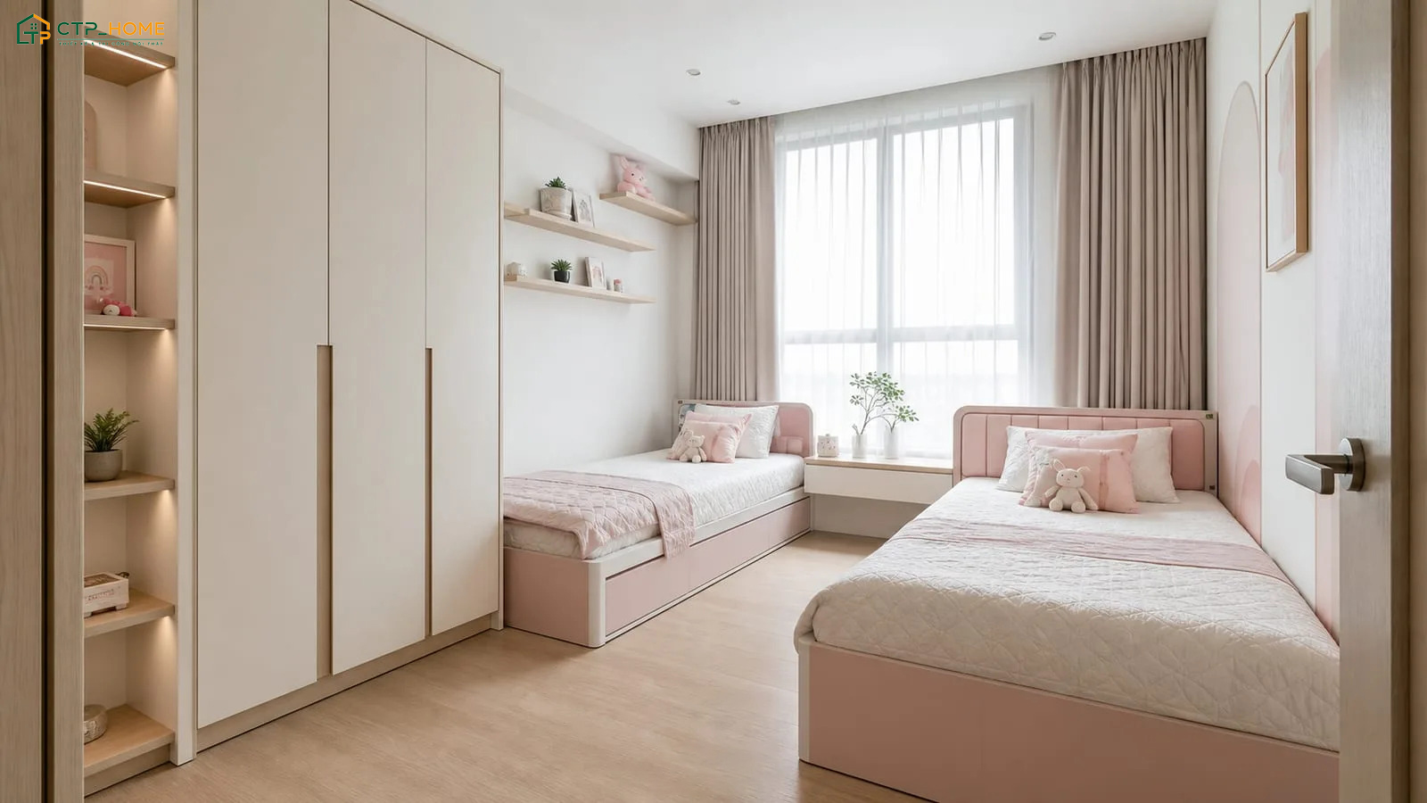 Nên sử dụng giường đơn cùng kích thước và chất liệu để đảm bảo sự đồng nhất cho phòng ngủ