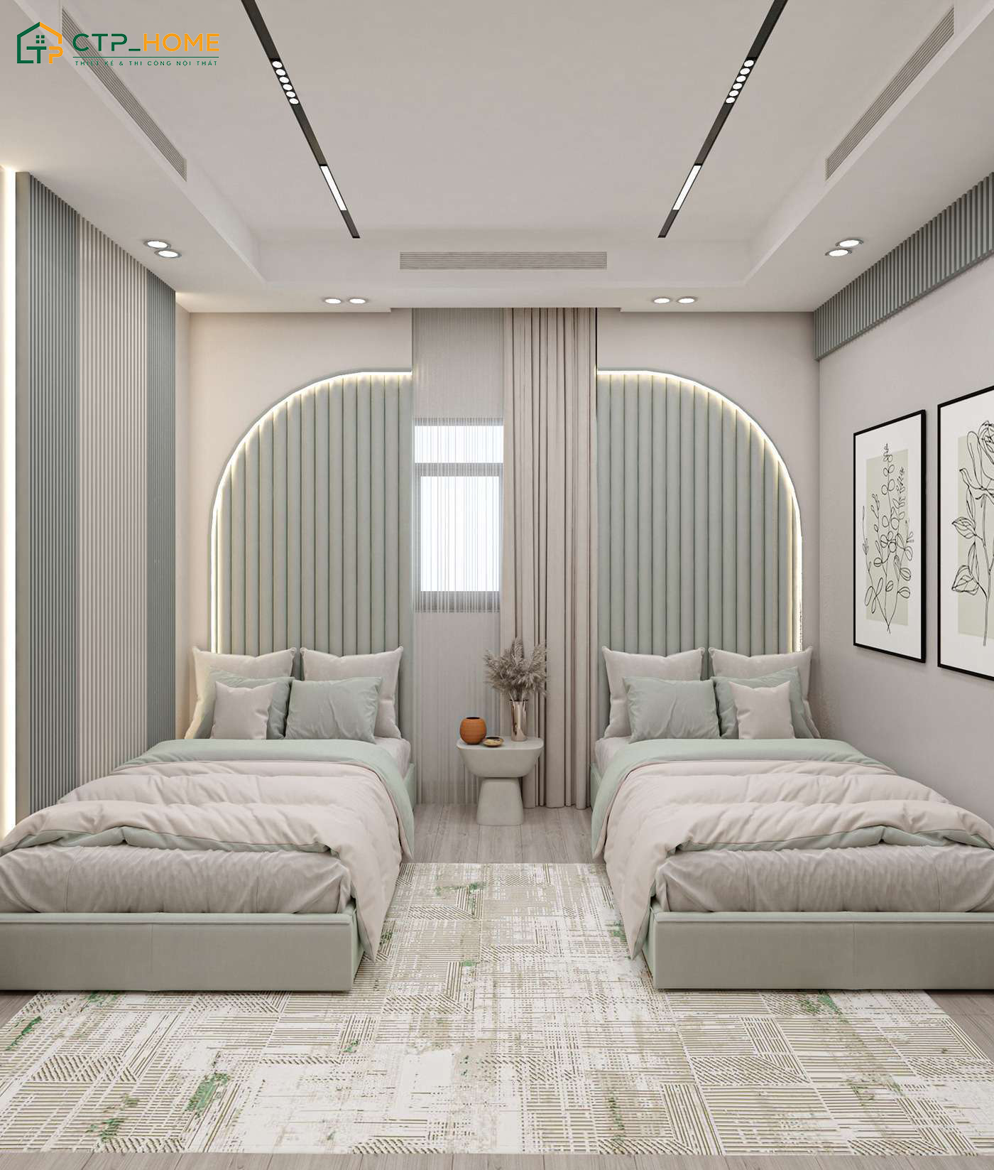 Mẫu thiết kế phòng 2 giường ngủ hiện đại sẽ đề cao sự tối giản nhưng vẫn tạo được dấu ấn riêng