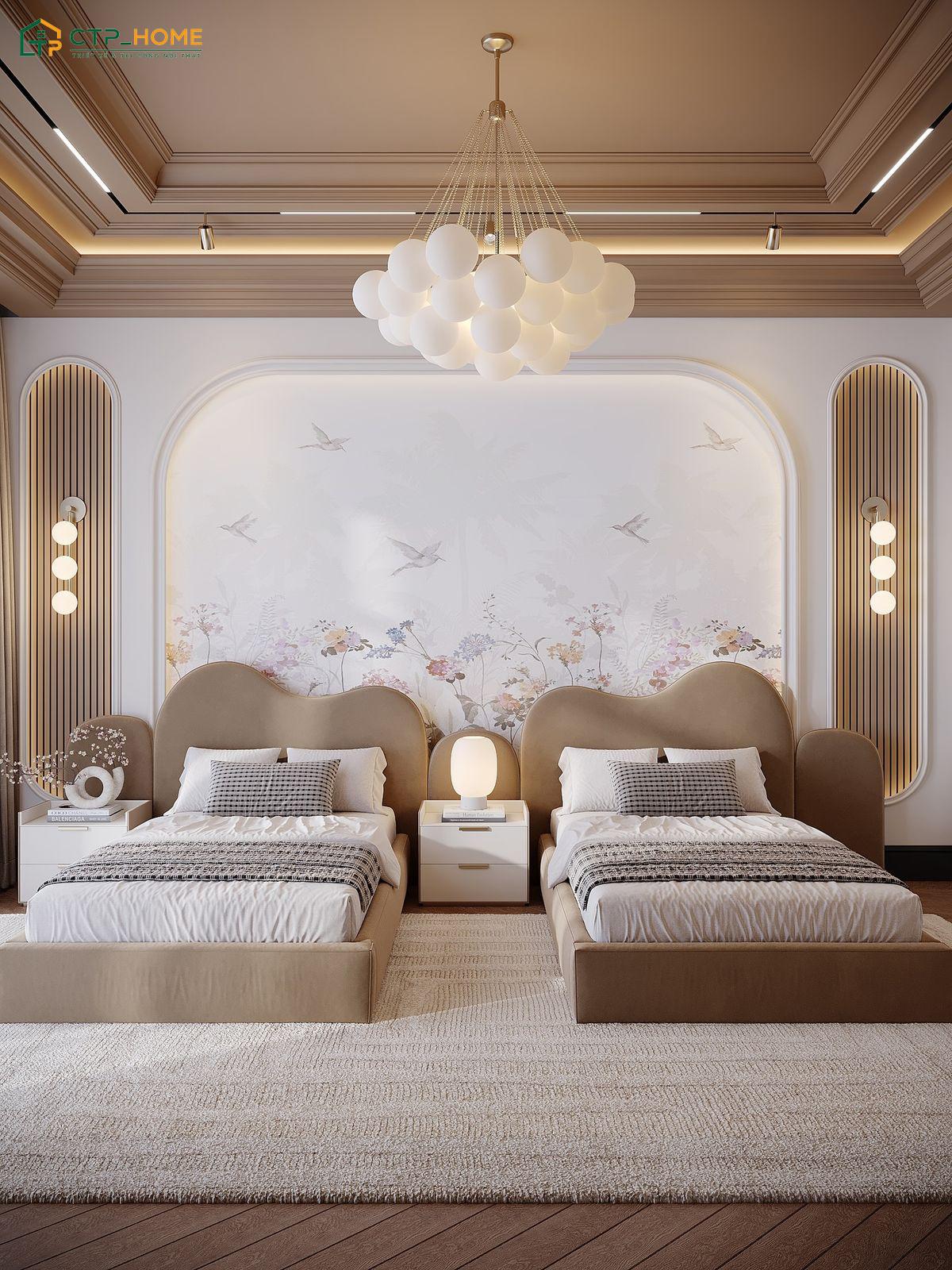 Nội thất phòng ngủ 2 giường hiện đại sẽ có thiết kế tối giản nhưng vẫn đáp ứng tốt công năng sử dụng