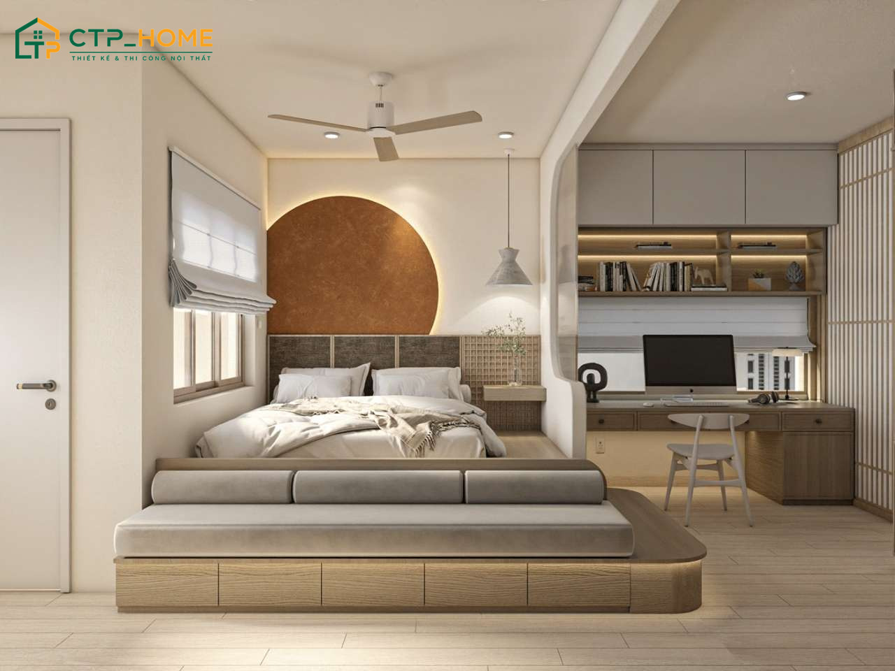 Mẫu phòng ngủ kiểu Nhật hiện đại với thiết kế tinh gọn nhưng vẫn đáp ứng tốt nhu cầu sử dụng