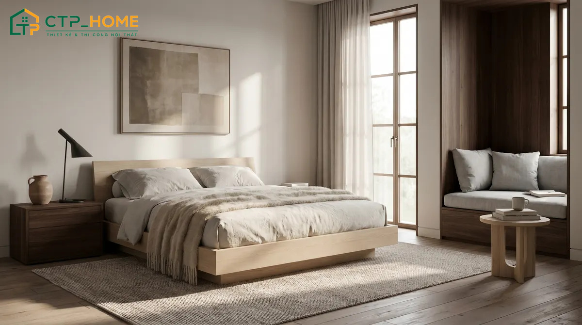 Mẫu phòng ngủ Nhật Bản hiện đại thưởng ưu tiên nội thất đa năng để giúp tối ưu diện tích sử dụng