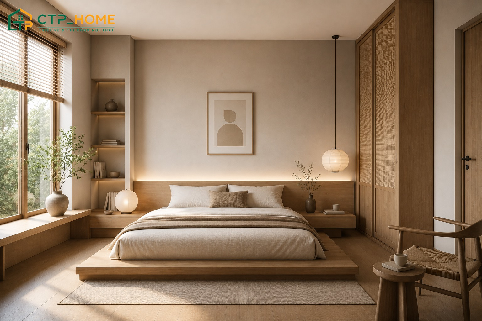 Mẫu phòng ngủ tối giản kiểu Nhật mang vẻ đẹp mộc mạc với vật liệu quen thuộc và chi tiết trang trí truyền thống