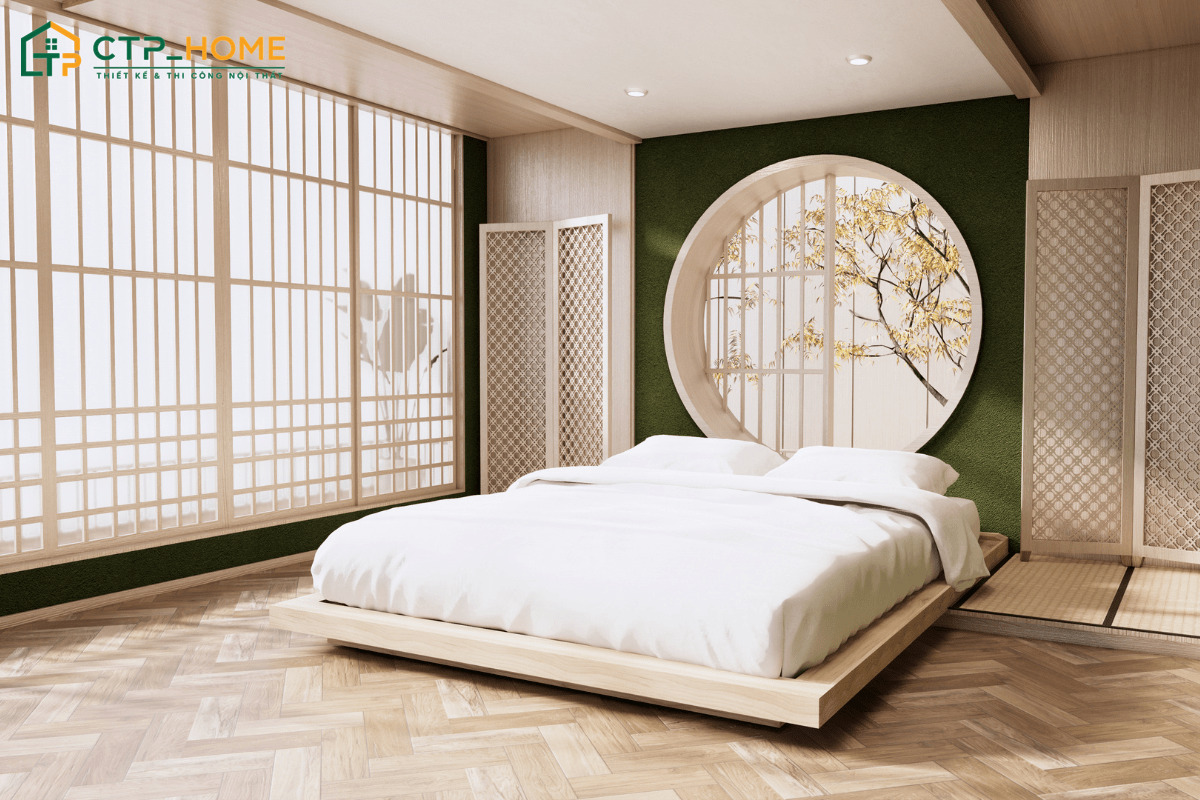 Decor phòng ngủ Nhật Bản với giường bệt giúp đem lại cảm giác rộng rã và thông thoáng hơn
