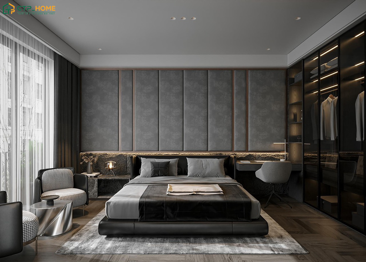 Sắc đen sẽ được sử dụng làm điểm nhấn để giúp không gian phòng ngủ Luxury trở nên cá tính hơn