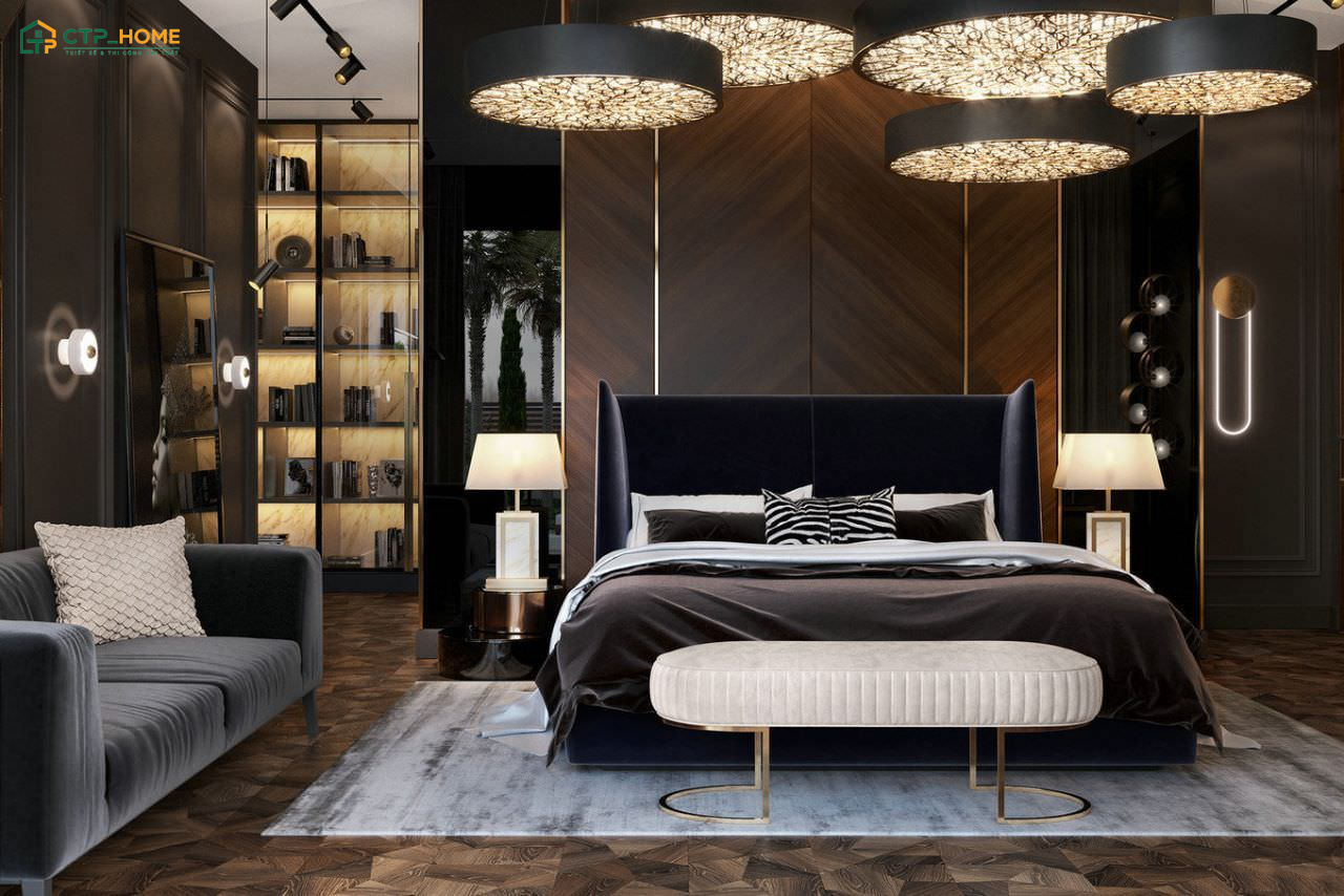Decor phòng ngủ sang trọng với màu đen được tiết chế sẽ tạo vẻ huyền bí mà không gây ra cảm giác nặng nề