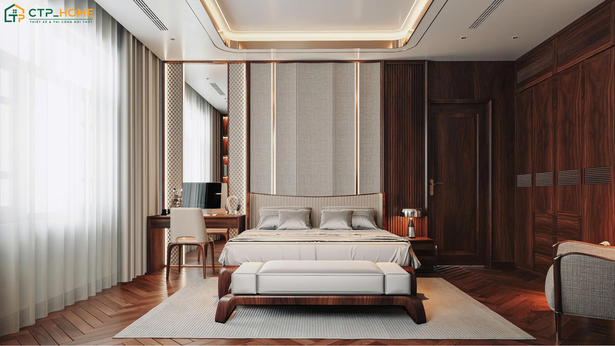 Những đường vân gỗ tự nhiên sẽ trở thành điểm nhấn giúp phòng ngủ trở nên ấn tượng và sang trọng hơn