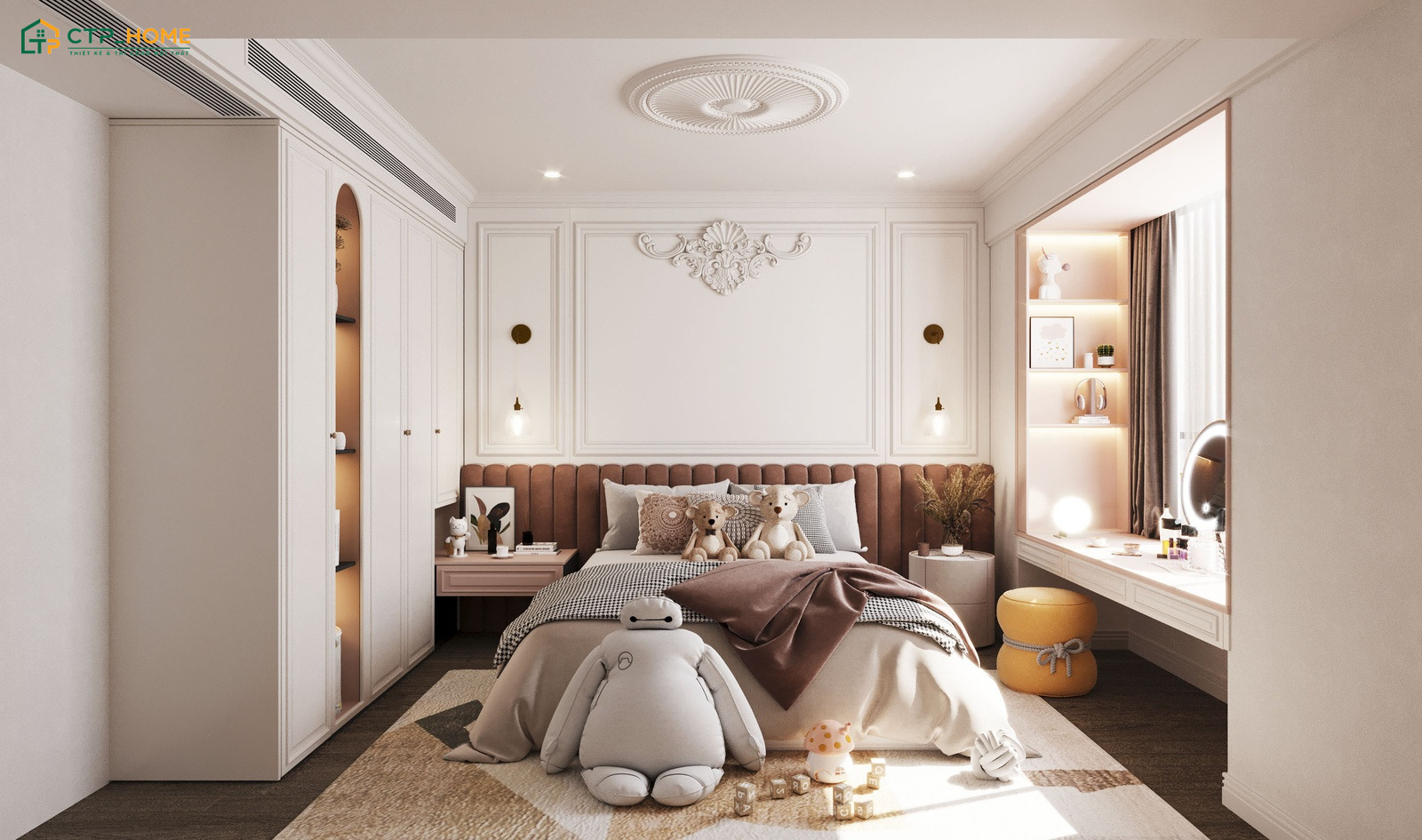 Những gam màu Pastel kết hợp cùng nội thất được bo tròn mềm mại sẽ giúp đảm bảo sự an toàn cho trẻ