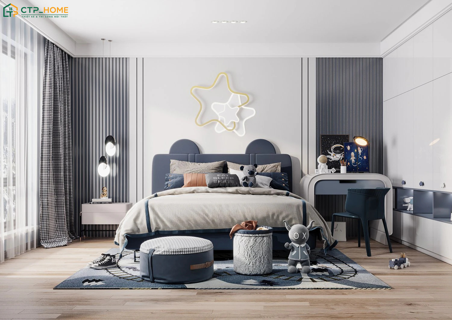 Mẫu phòng ngủ phong cách Luxury cho bé với cách bố trí nội thất khoa học sẽ tạo nên một không gian đầy đủ tiện nghi